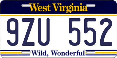 WV license plate 9ZU552