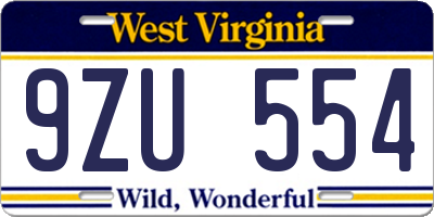 WV license plate 9ZU554