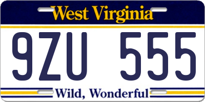 WV license plate 9ZU555