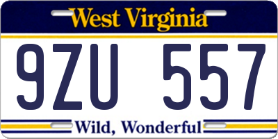 WV license plate 9ZU557
