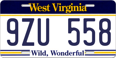 WV license plate 9ZU558