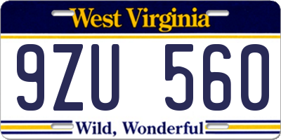 WV license plate 9ZU560