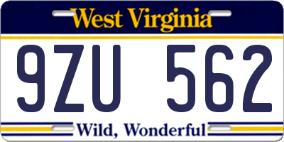 WV license plate 9ZU562