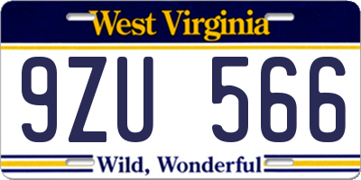 WV license plate 9ZU566