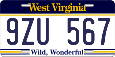 WV license plate 9ZU567