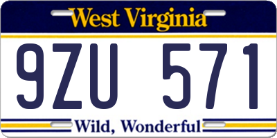 WV license plate 9ZU571