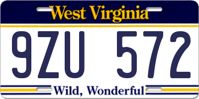 WV license plate 9ZU572