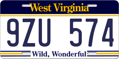 WV license plate 9ZU574