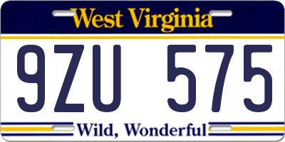 WV license plate 9ZU575