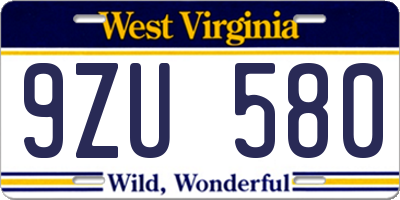 WV license plate 9ZU580