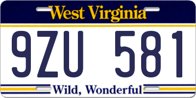WV license plate 9ZU581