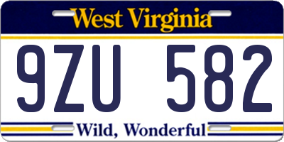 WV license plate 9ZU582