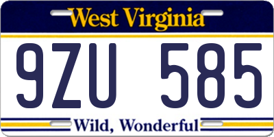 WV license plate 9ZU585