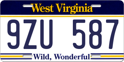 WV license plate 9ZU587