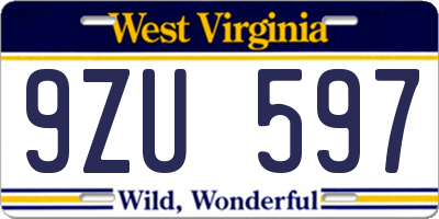 WV license plate 9ZU597