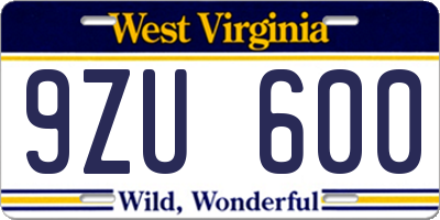 WV license plate 9ZU600