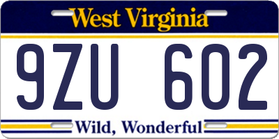 WV license plate 9ZU602