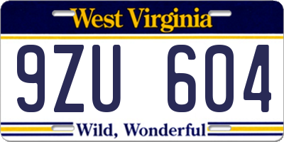 WV license plate 9ZU604