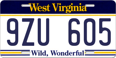 WV license plate 9ZU605