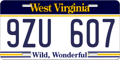 WV license plate 9ZU607