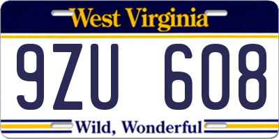 WV license plate 9ZU608
