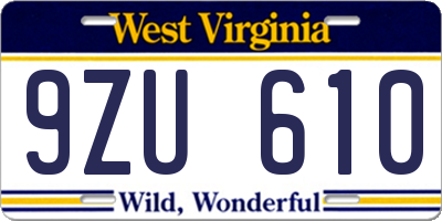 WV license plate 9ZU610