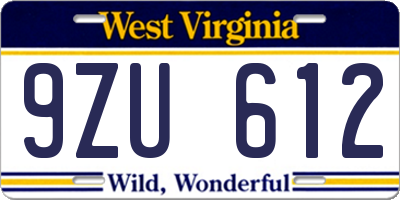 WV license plate 9ZU612
