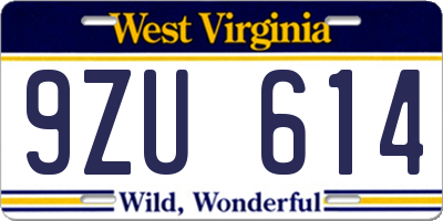 WV license plate 9ZU614