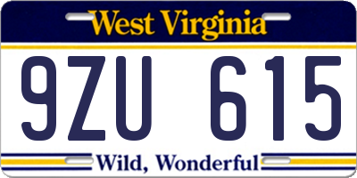 WV license plate 9ZU615