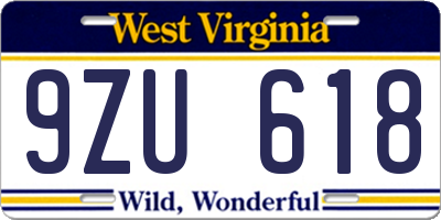 WV license plate 9ZU618
