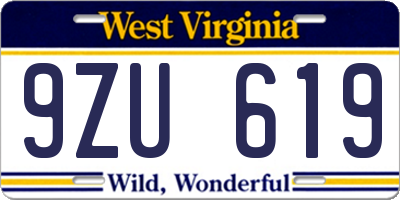 WV license plate 9ZU619