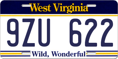 WV license plate 9ZU622