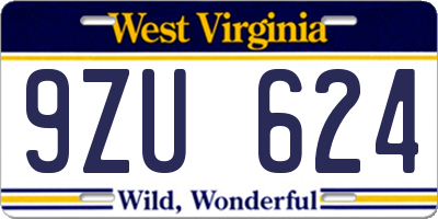 WV license plate 9ZU624