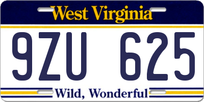 WV license plate 9ZU625