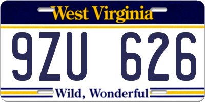 WV license plate 9ZU626