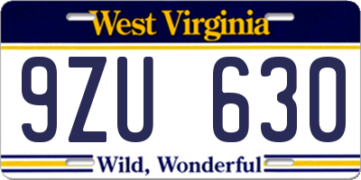 WV license plate 9ZU630