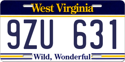 WV license plate 9ZU631