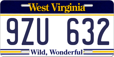 WV license plate 9ZU632