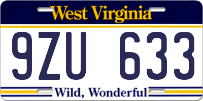 WV license plate 9ZU633