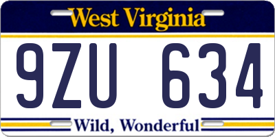 WV license plate 9ZU634
