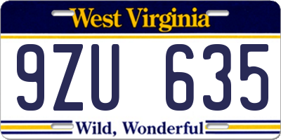 WV license plate 9ZU635