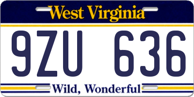 WV license plate 9ZU636