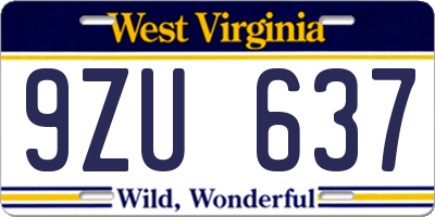 WV license plate 9ZU637
