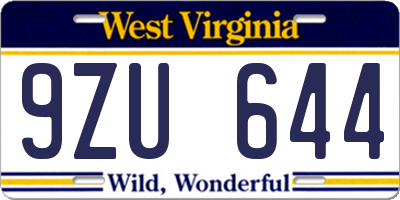 WV license plate 9ZU644