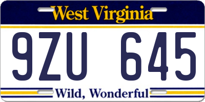 WV license plate 9ZU645