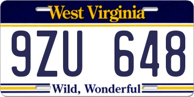 WV license plate 9ZU648