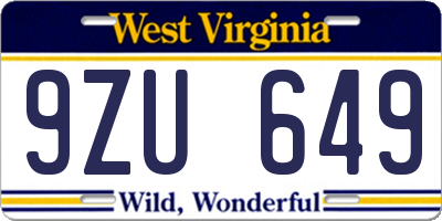 WV license plate 9ZU649