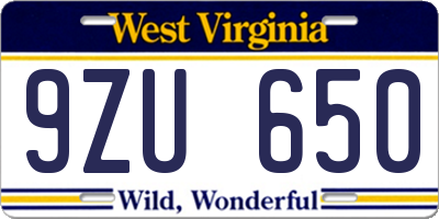WV license plate 9ZU650