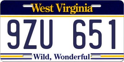 WV license plate 9ZU651