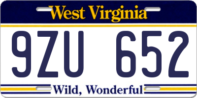 WV license plate 9ZU652